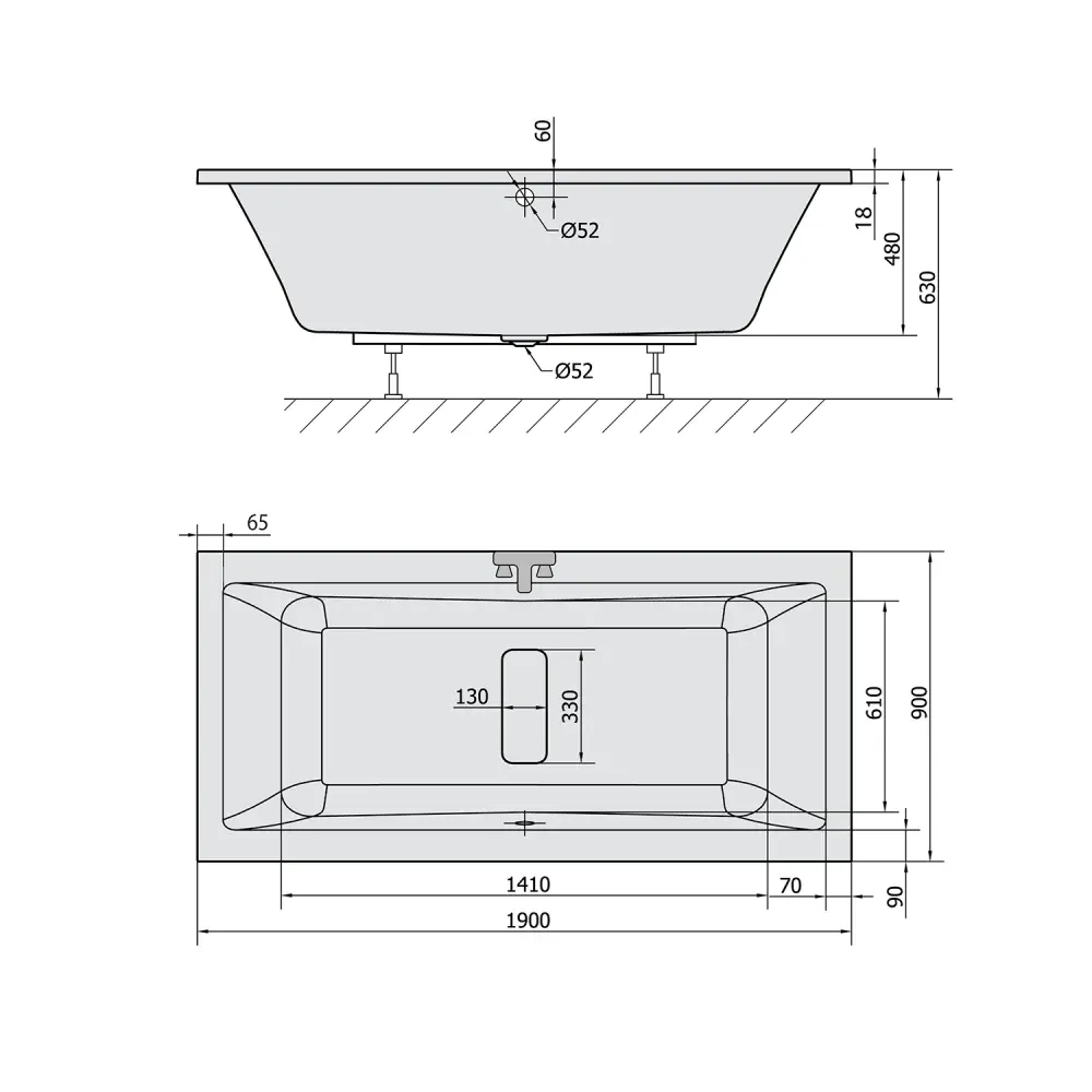 MARLENE SLIM obdélníková vana 190x90x48cm, bílá